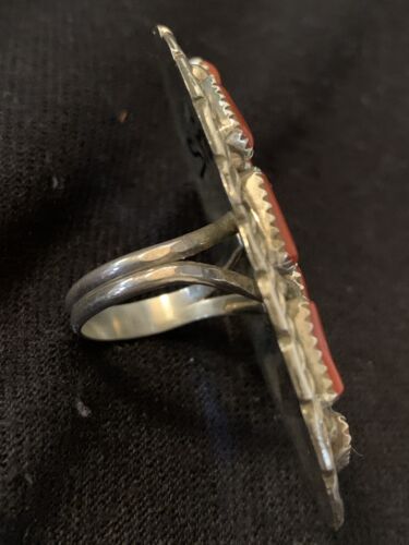 Navajo Red Coral Cluster Ring | Authentic Native American Sterling Silver | Multi-Stone | Sz 6.5 | 02220