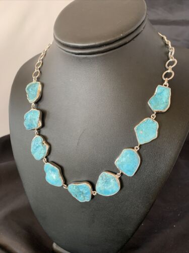 Navajo Blue Kingman Turquoise Rough Pendant Necklace | Sterling Silver | 18" | Authentic Native American Handmade | 11626