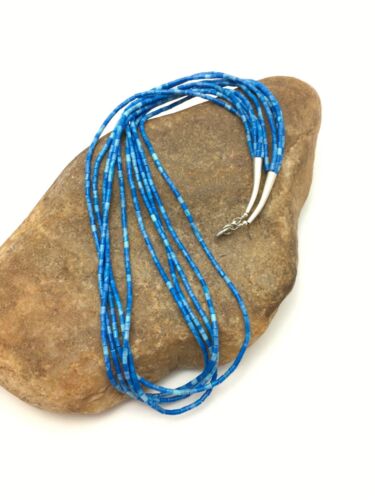 Navajo Lapis 5-Strand Sterling Silver Necklace | Heishi Bead | 19" | 3419