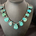 Southwestern Navajo Pearls Necklace | Sterling Silver | Blue Turquoise Teardrop | 13150