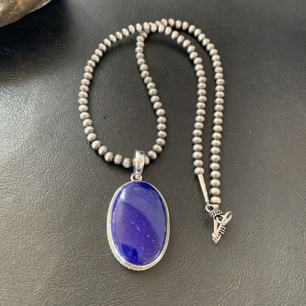 Native American Navajo Blue Lapis Pendant Necklace | Sterling Silver | Authentic Handmade | 11720