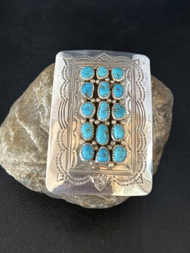 Navajo Blue Kingman Turquoise Belt Buckle Concho | Sterling Silver | Authentic Native American Handmade | 14796