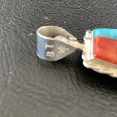 Zuni Yellow Mother of Pearl Turquoise Spiny Inlay Sun Face Pendant | Sterling Silver | 1686