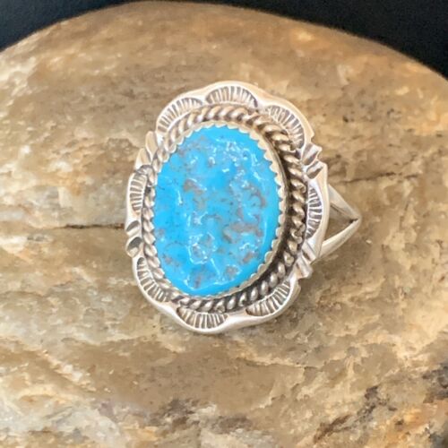 Navajo Blue Kingman Turquoise Ring | Sterling Silver | Sz 9 | 12953