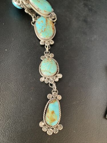 Navajo Sterling Silver Lariat Necklace 30" | Blue #8 Turquoise Earrings | Native American Handmade | 13770