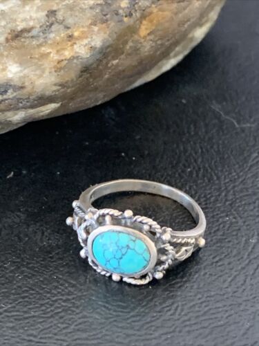 Southwestern Old Pawn Navajo Blue Turquoise Ring | Sterling Silver | Sz 8 | 10778