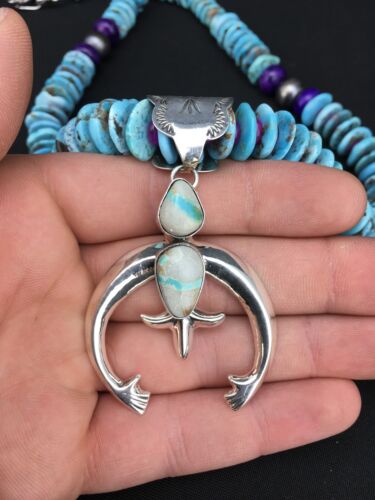 Navajo Boulder Turquoise Pendant with Sugilite Naja | Sterling Silver | 24" Necklace | Authentic Native American Handmade | 1350