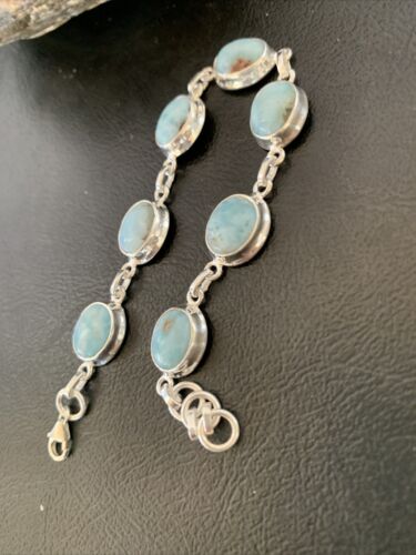 Navajo Blue Larimar 7-Link Bracelet | Sterling Silver | 7.5" | Authentic Native American Handmade | 10624