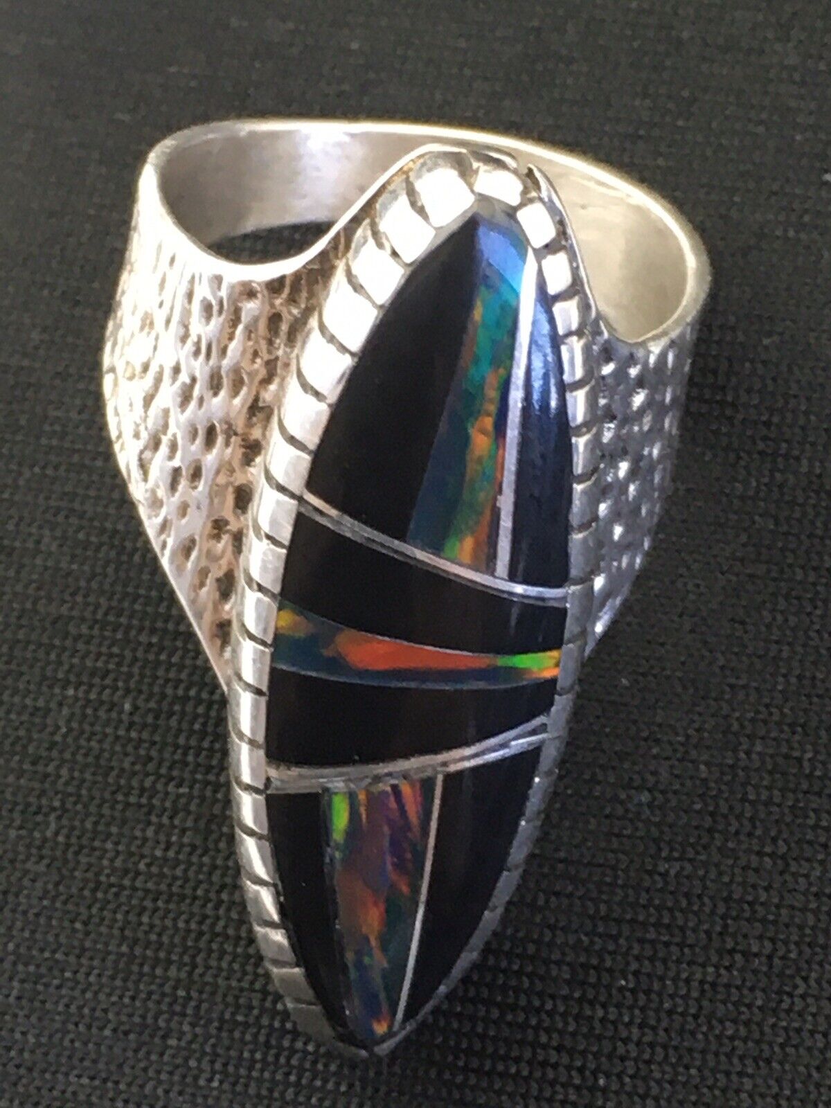 Navajo Multi-Color Opal & Turquoise Inlay Ring | Sterling Silver | Sz 8 | Authentic Native American Handmade | 01613
