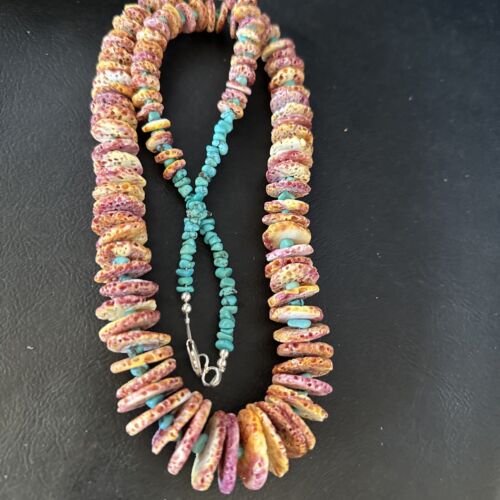 Navajo Purple Spiny Oyster & Turquoise Necklace | Sterling Silver | Authentic Native American | 28" | 14624