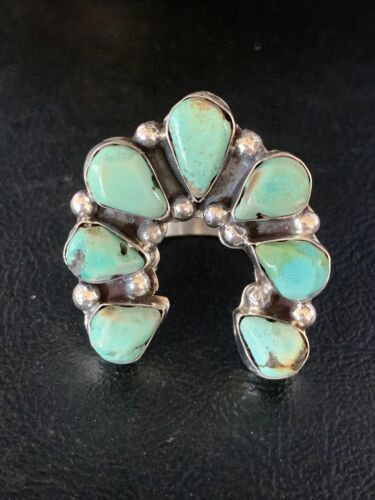 Navajo Green Turquoise Cluster Ring | Authentic Native American Sterling Silver | Multi-Stone | Sz 11 | 14092