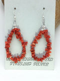 Native American Sterling Silver Navajo Red Coral Earrings | 2" | 1086