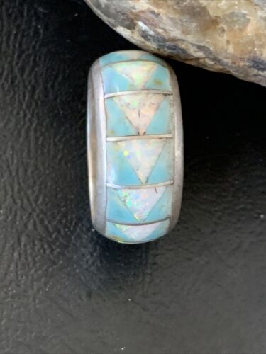 Native American Men's Navajo Blue Turquoise Inlay Ring | Sterling Silver | Sz 12 | 12568