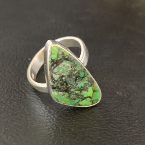 Navajo Green Mojave Turquoise Ring | Sterling Silver | Sz 7 | Authentic Native American Handmade | 14043