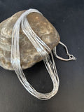 Southwestern Liquid Heishi Necklace | 10 Strands Sterling Silver | 22" Silver Tubes | 14709
