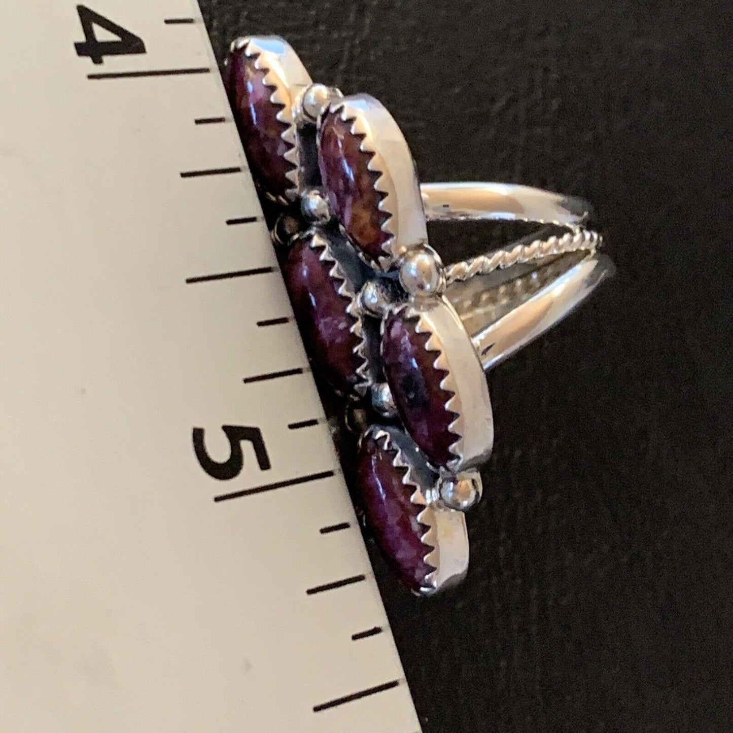Navajo Purple Spiny Oyster Multi-Stone Cluster Ring | Authentic Native American Sterling Silver | Sz 6 | 11556