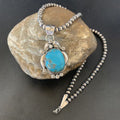 Men's Navajo Pearls Necklace with Blue Kingman Turquoise Pendant | Sterling Silver | Native American Handmade | 12596