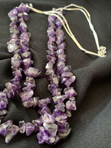 Navajo Purple Amethyst Liquid Heishi Necklace Pendant | Sterling Silver Tubes | Authentic Native American Handmade | 869