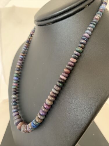 Native American Women's | Sterling Silver | Ethiopian Black Fire Opal Bead Necklace | Handmade | 18" | 01919