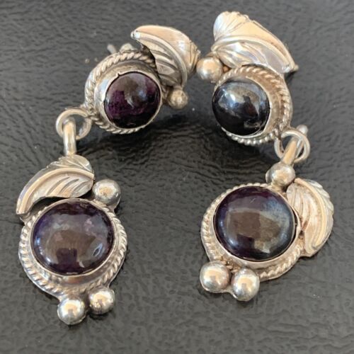 Navajo Purple Sugilite Post Dangle Earrings | Sterling Silver | Authentic Native American Handmade | 1591