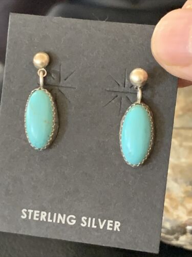 Blue Turquoise Dangle Post Earrings | Sterling Silver | 0.50" | 12713