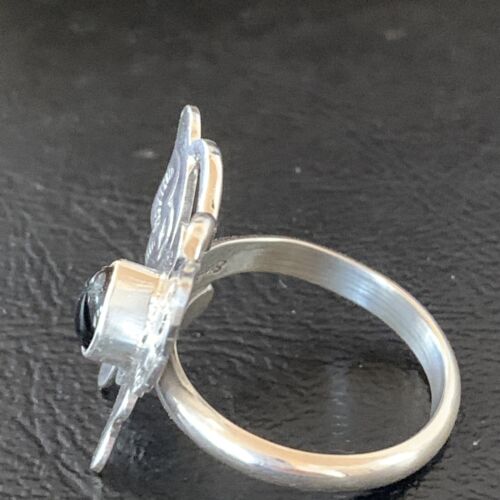 Southwestern Navajo Black Onyx Butterfly Ring | Sterling Silver | Adj Sz 8 | 10385