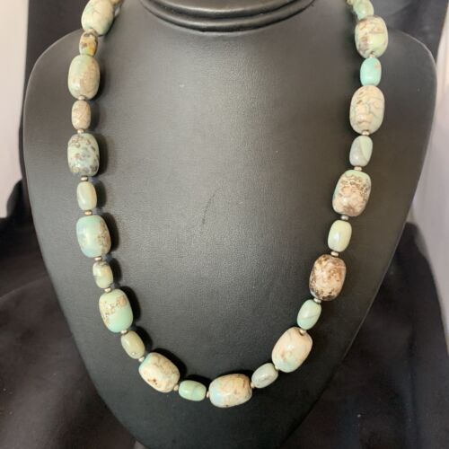 Navajo Blue Turquoise Bead Necklace | Sterling Silver | 20" | Authentic Native American Handmade | 12966
