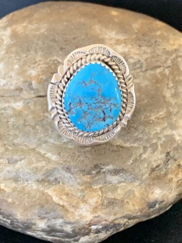 Navajo Blue Kingman Turquoise Ring | Sterling Silver | Sz 8 | Authentic Native American Handmade | 12213