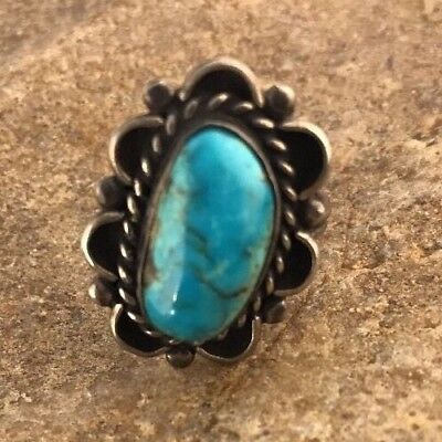 Vintage Navajo Southwestern Turquoise Ring | Handmade Sterling Silver Sz 8.5 | Native American | 3441