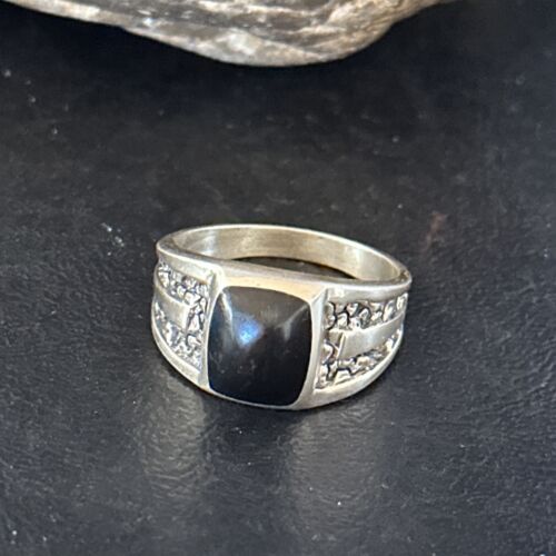 Native American Men's Navajo Handmade Sterling Silver Black Onyx Ring | Sz 12.5 | 14446