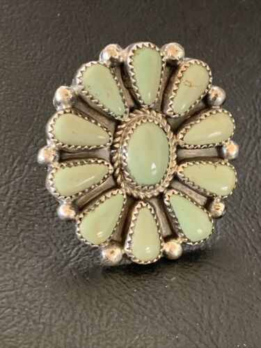 Navajo Green Turquoise Cluster Ring | Authentic Native American Sterling Silver | Multi-Stone | Sz 8 | 12193