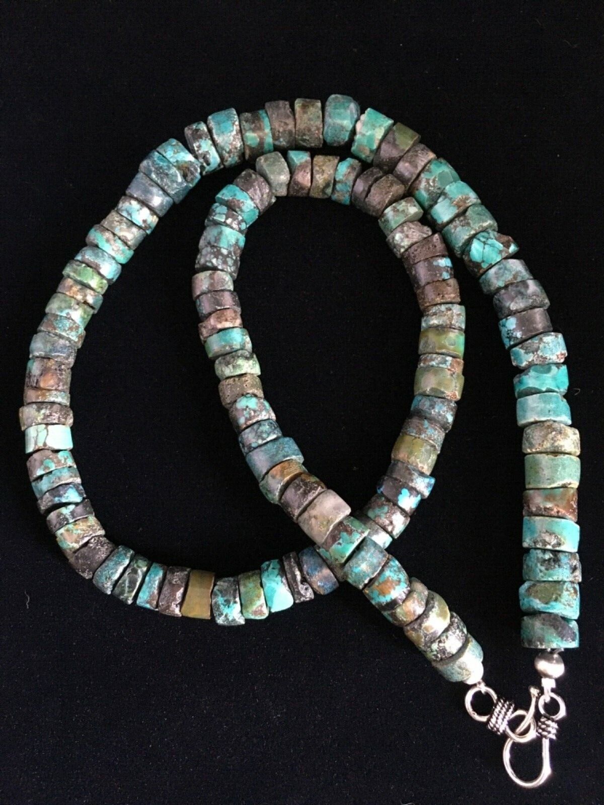 Navajo Blue Turquoise Heishi Necklace | Sterling Silver | Authentic Native American | 19" | 1754