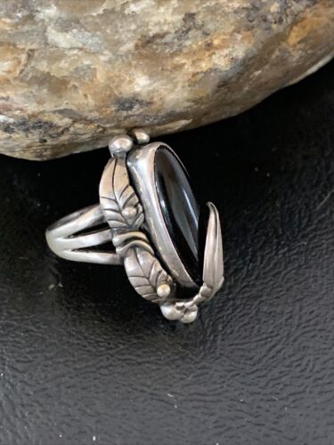 Native American Indian Design Black Onyx Ring | Sterling Silver | Sz 7 | 10797