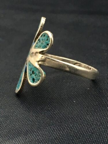 Navajo Blue Turquoise Flower Ring | Authentic Native American Sterling Silver | Multi-Stone | Sz 6.75 | 3076