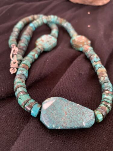 Navajo Turquoise Nugget Heishi Bead Necklace | Sterling Silver | Authentic Native American Handmade | 21" | 4654