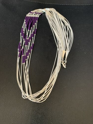 Navajo Purple Sugilite Heishi Necklace | 10 Strand Liquid Silver | Sterling Tube | 26" | 13058