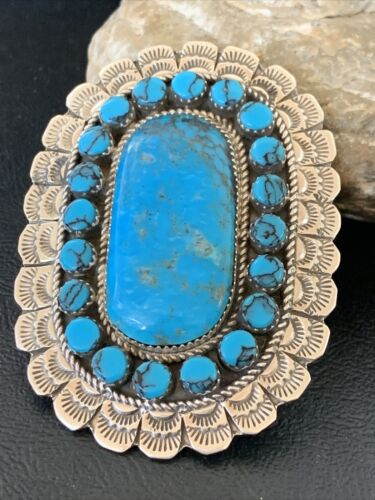 Navajo Blue Kingman Turquoise Cluster Ring | Authentic Native American Sterling Silver | Multi-Stone | Sz 9 | 12228 - Masha USA