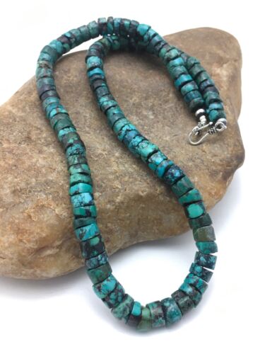 Southwestern Turquoise Heishi Bead Necklace | 12mm | 23" | Sterling Silver | 13929