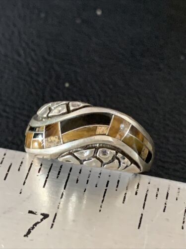 Navajo Black Onyx Coffee Tigers Eye Inlay Ring | Sterling Silver | Sz 7 | 10793