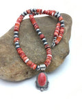 Navajo Red Spiny Oyster Pendant Necklace | Sterling Silver | Authentic Native American Handmade | 2690