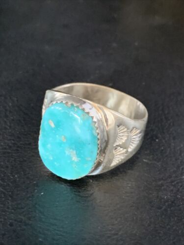Southwestern Navajo Blue Kingman Turquoise Ring | Sterling Silver | Sz 12 | 14158
