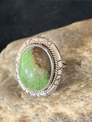 Navajo Green Gaspeite Ring | Sterling Silver | Sz 8.5 | Authentic Native American Handmade | 13780