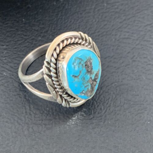 Navajo Blue Kingman Turquoise Ring | Sterling Silver | Sz 8 | Authentic Native American Handmade | 11921
