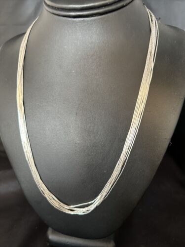 Southwestern Liquid Heishi Necklace | 10 Strands Sterling Silver | 22" Silver Tubes | 14709