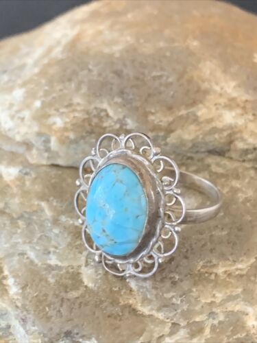 Southwestern Old Pawn Navajo Blue Turquoise Ring | Sterling Silver | Sz 5 | Authentic Native American Handmade | 10781