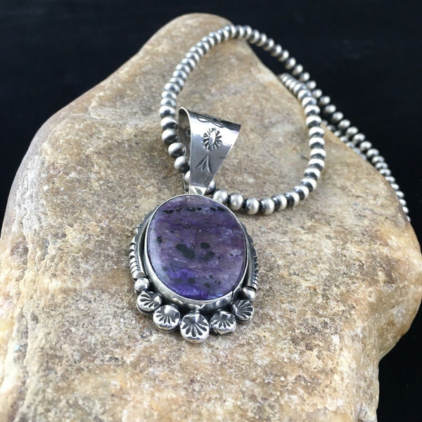Navajo Purple Charoite Pendant Necklace | Sterling Silver | Authentic Native American Handmade | 10087