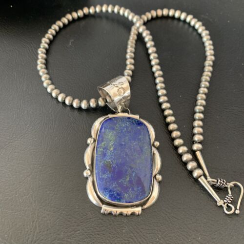Native American Navajo Blue Lapis Pendant Necklace | Sterling Silver | Authentic Handmade | 11847