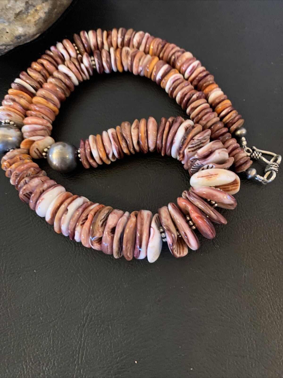Navajo Sterling Silver Purple Spiny Oyster Necklace | Authentic Native American | 22" | 02182
