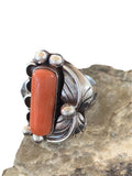 Navajo Red Coral Ring | Sterling Silver | Sz 9.5 | Authentic Native American Handmade | 01300