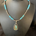 Navajo Blue Turquoise Pendant Necklace | Sterling Silver | Authentic Native American Handmade | 13869